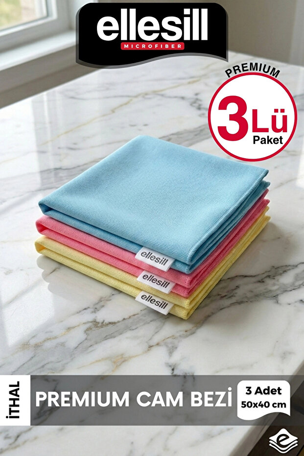 Premium Microfiber Glass Cloth 3-Pack 50X40 cm Non-Marking Mirror Cloth Stain-Resistant Drying Polishing Cloth