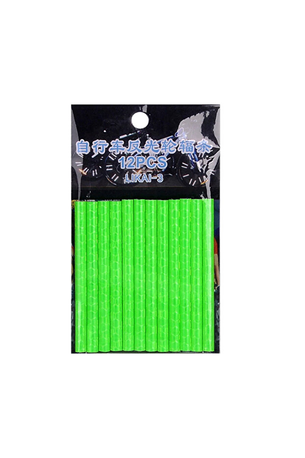 green 12PCS/Bag Bicycle Wheel Spokes Reflective Sticker Tube Strip Warning Light DIY 7.5cm MTB Cycli