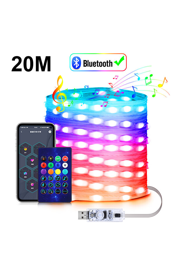 20M-200LEDS 10M/20M Programmable USB 5V LED Light Neon Strip Smart BT Addressable WS2812 RGBIC Fairy