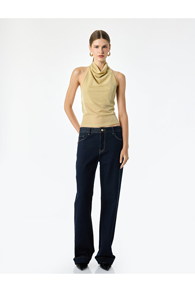 Glittery Collar Sleeveless Evening Dress Blouse