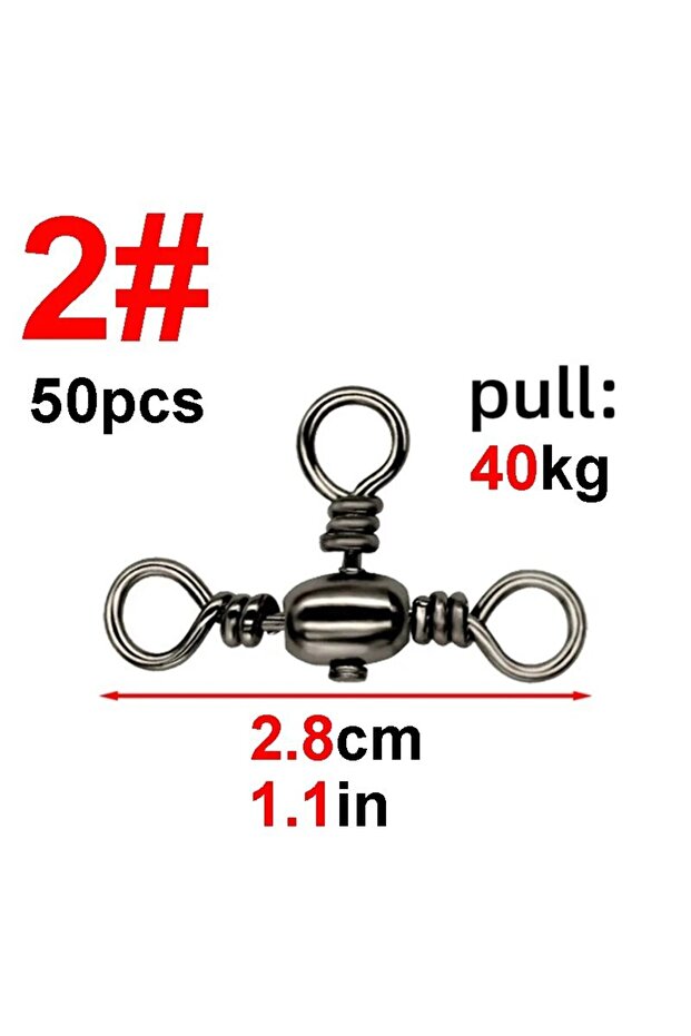 size 2 50PCS/Bag Fishing Accessories Black Nickel Plating Three-Prong Connector T-Swivel Sub-Line Sp