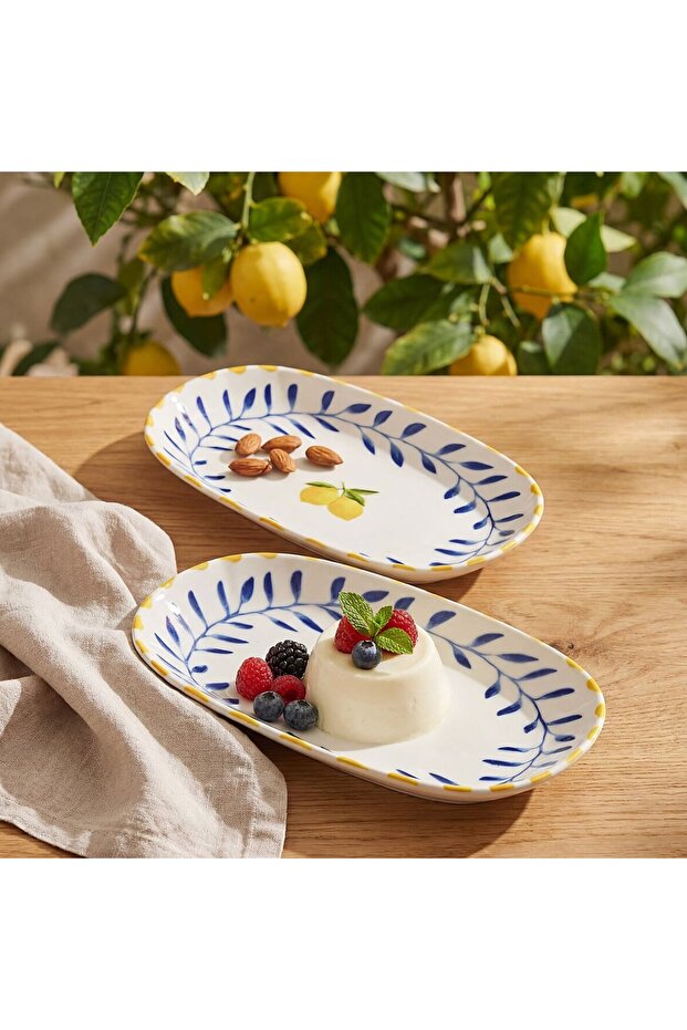 Lemon Patterned 2-Piece 24 cm Porcelain Kayık Plate Set