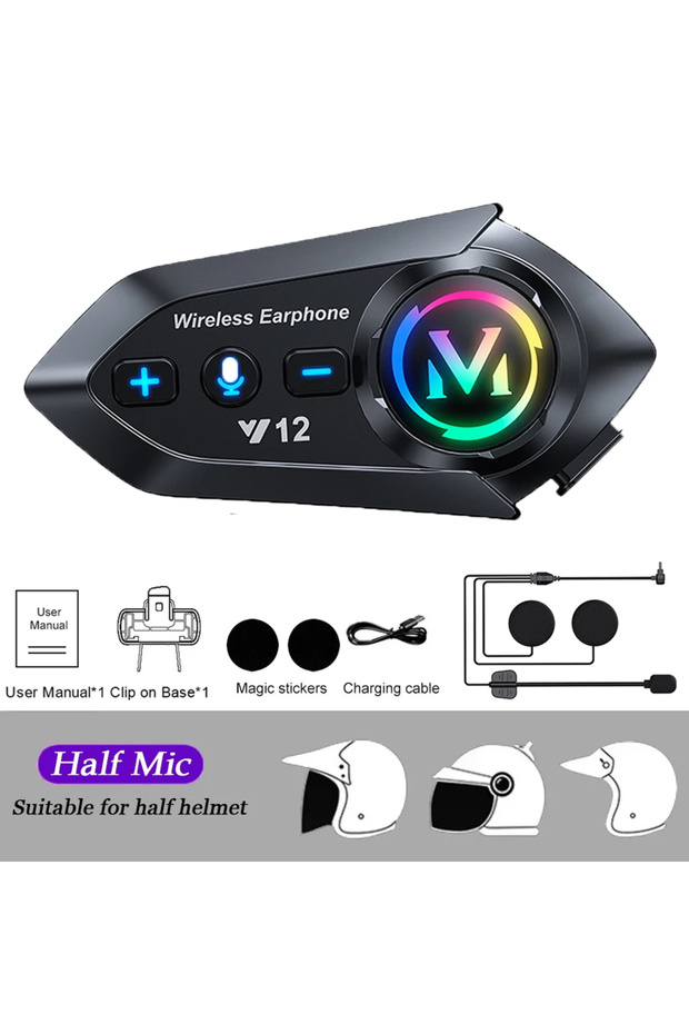 Half Mic Bluetooth 5.4 Helmet Headset Wireless Hands-free Call Phone Kit Motorcycle Waterproof Earph
