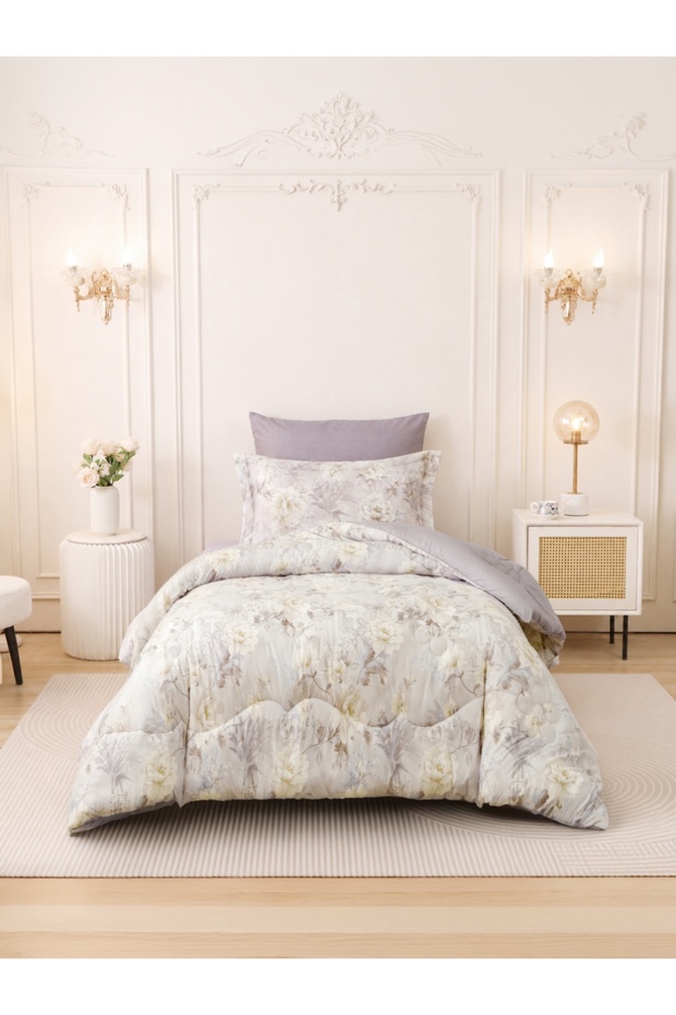 طقم لحاف مفرد من 4 قطع، 170×230 سم | ناعم مزدوج الوجهين | مايكروفايبر مصقول | حشوة 350 غرام/متر مربع