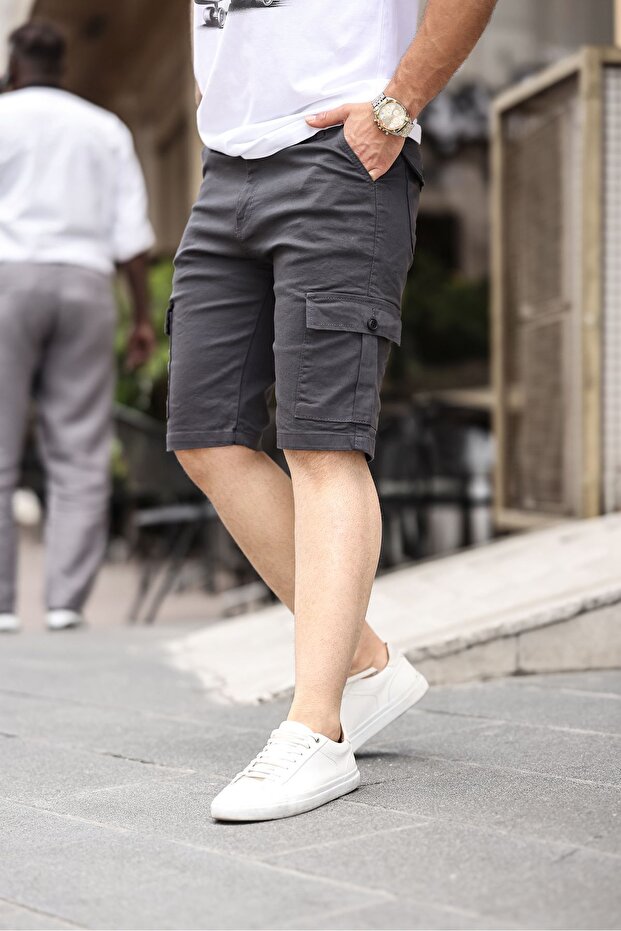 None Denim Side Cargo Pockets Stretch Fabric Men's Cargo Shorts Bermuda