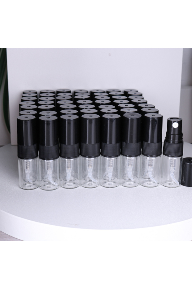 زجاجات عطر زجاجية شفافة سعة 2 مل، 50 قطعة/دفعة، عبوة تجريبية للعينات، لون أسود كامل، 50 قطعة/دفعة