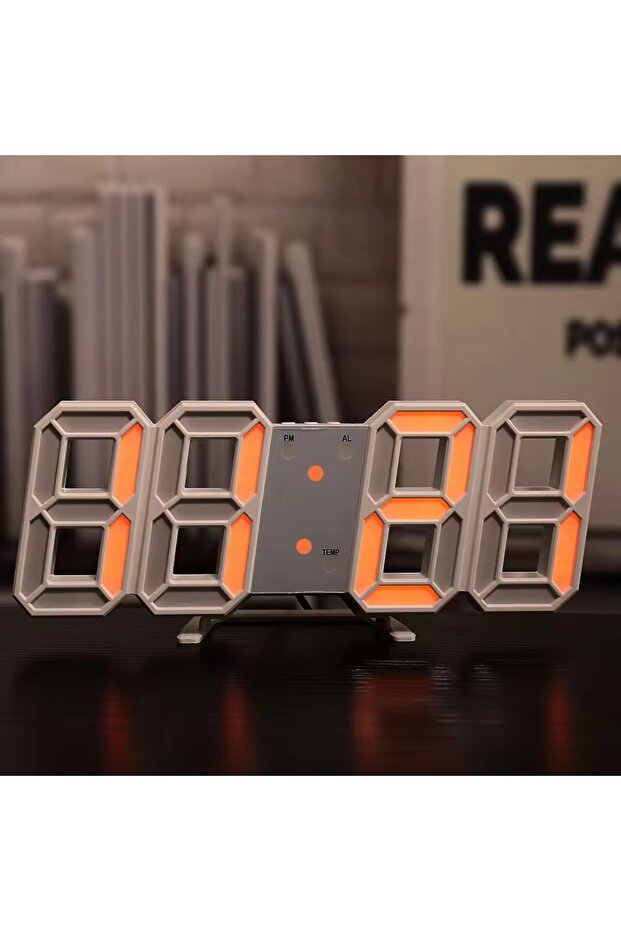 White-orange 3D LED Digital Alarm Clock Colorful Night Light Wall Desk Clock with Temperature Alarm