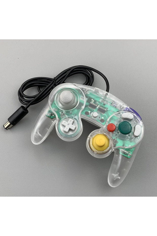 شفاف أبيض شفاف لجهاز GameCube لجهاز NGC Gamepad وحدة تحكم ألعاب سلكية بزر واحد