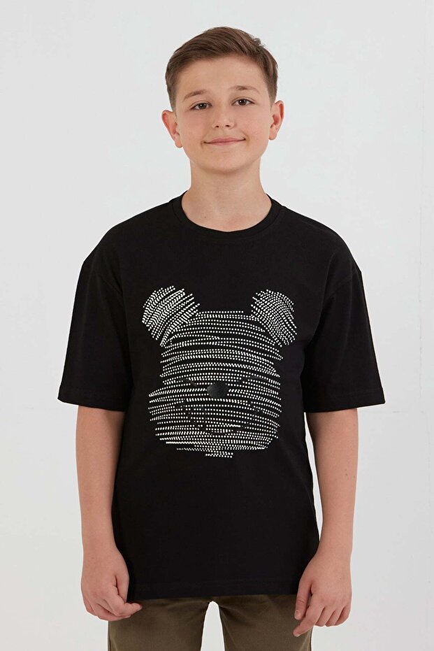 Teddy Bear Printed Crew Neck Boys T-Shirt