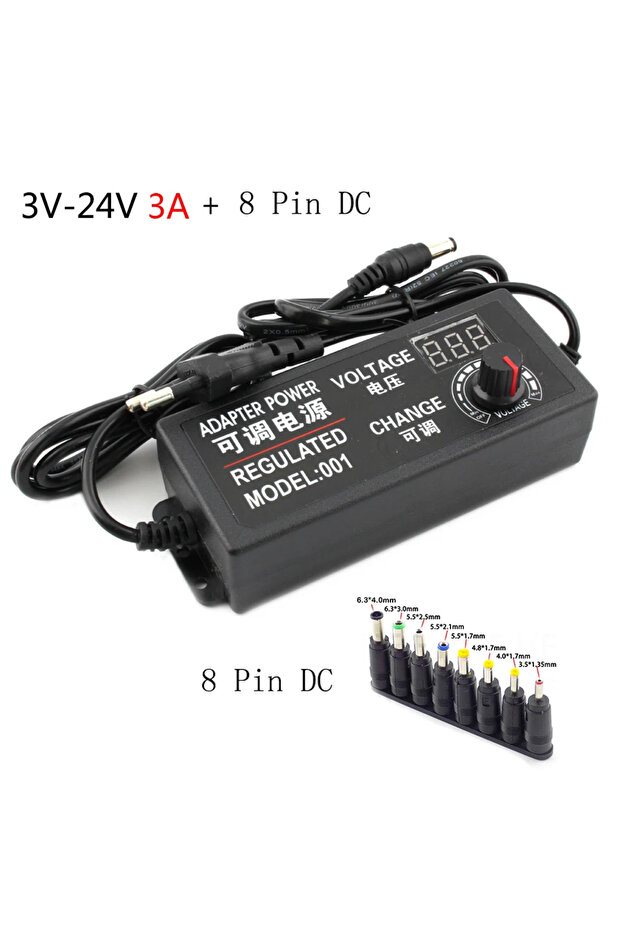EU 3V-24V 3A 8 PIN DC Adjustable AC To DC Power Supply 3V 5V 6V 9V 12V 15V 18V 24V 3A 5A Power Suppl