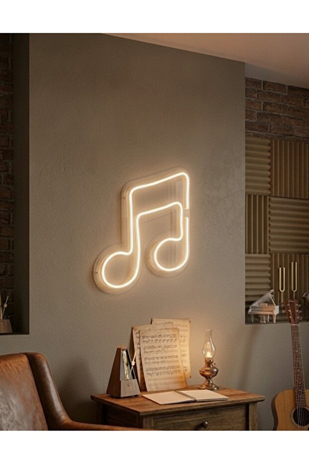 Sıcak Beyaz Müzik Notası LED Neon Tablo | Aydınlatmalı Müzik Temalı Duvar Dekoru - 1