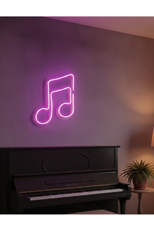 Mor Müzik Notası LED Neon Tablo | Aydınlatmalı Müzik Temalı Duvar Dekoru - 3