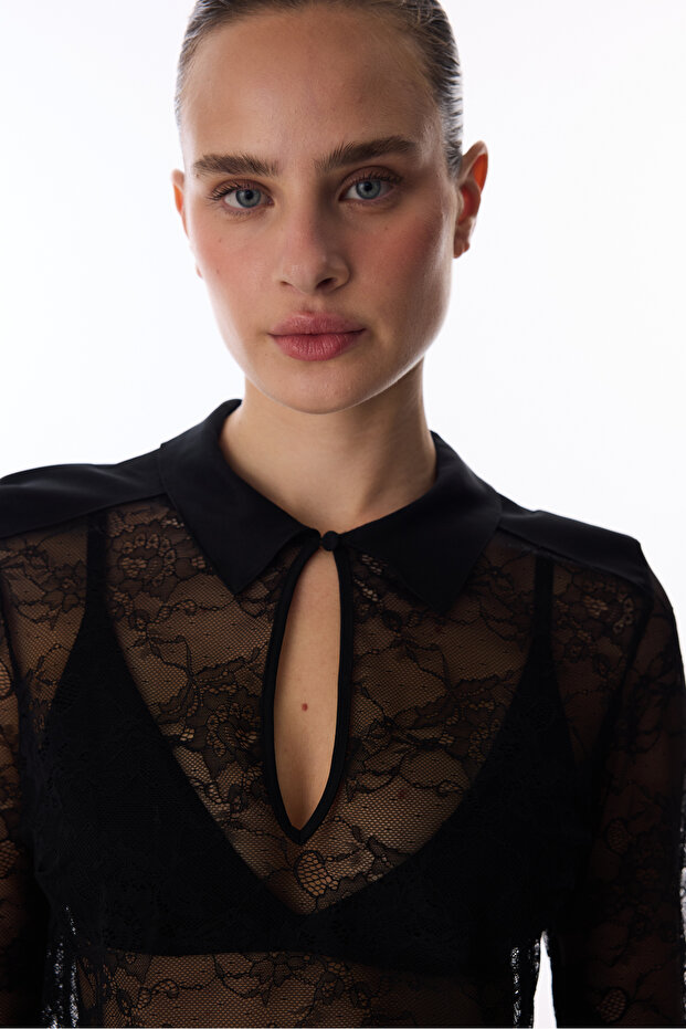 Siyah Lace Tişört - 4