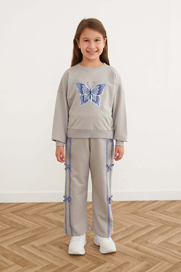 Butterfly Embroidered Ribbon Girl's Suit
