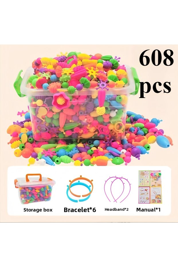 608 pcs Children's DIY bead girl jewelry accessory making kit, creative necklace, bracelet and ring