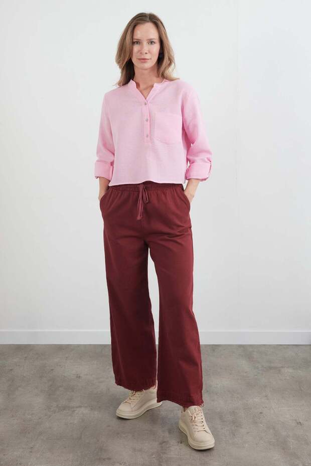 Gabardine Trousers with Tassels and Elastic Waist