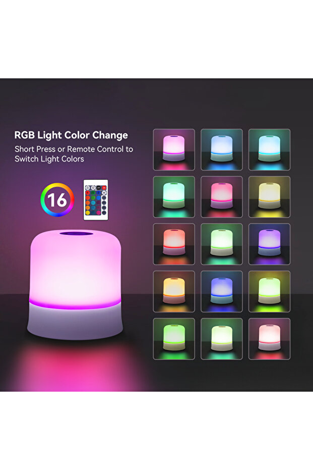 مصباح ليلي LED عالي الجودة وقابل لإعادة الشحن بتقنية RGB - مفتاح تحكم عن بعد يعمل باللمس، قابل لتعديل شدة الإضاءة RGB