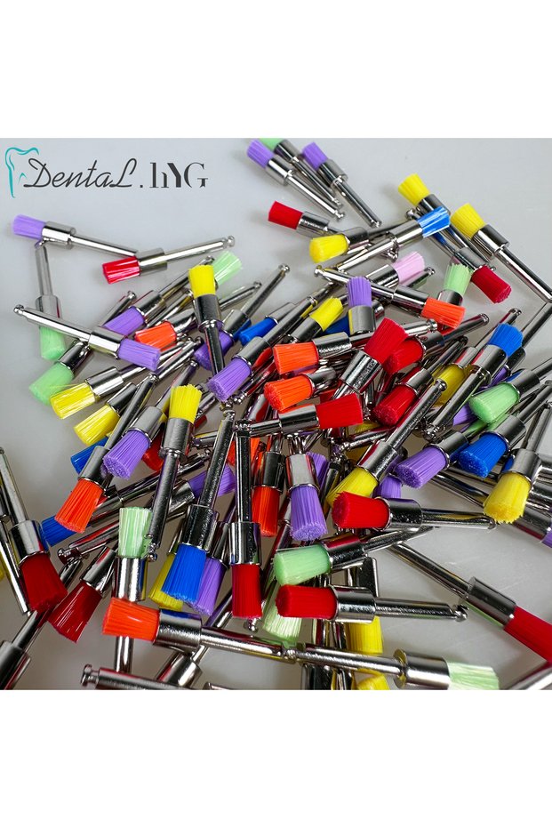 Flat-Colorful 100pcs Dental Prophy Brushes Polishing Polisher Disposable Latch type Mixed color Plat