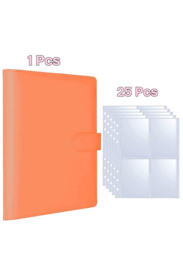 Orange-25 pages Reusable 25PCS A5 Kpop Photocard Album Binder | Loose-leaf Idol Card Storage Organiz