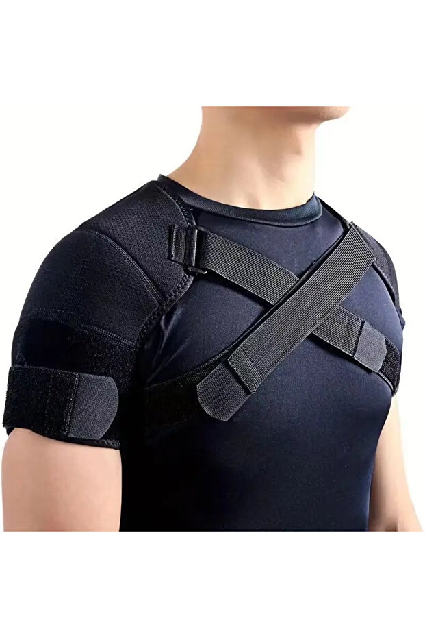 دعامة كتف قابلة للتعديل باللون الأسود مقاس 2XL-3XL مع شريط ضغط مزدوج متقاطع لحماية الكتف