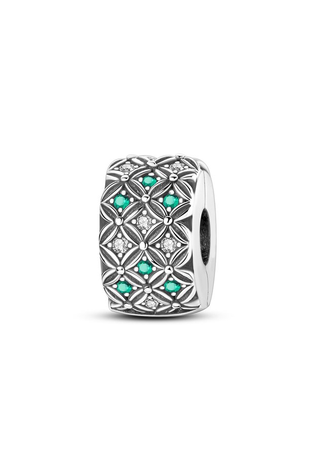 KTC1277 Charms Fit Original Beads 925 Sterling Silver Clip Charms Zircon Silicone Spacer Beads fit B
