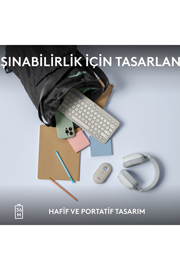 K380s Pebble Keys 2 Çoklu Cihaz Özellikli Bluetooth Türkçe Q Klavye, Beyaz 920-011860 - 9