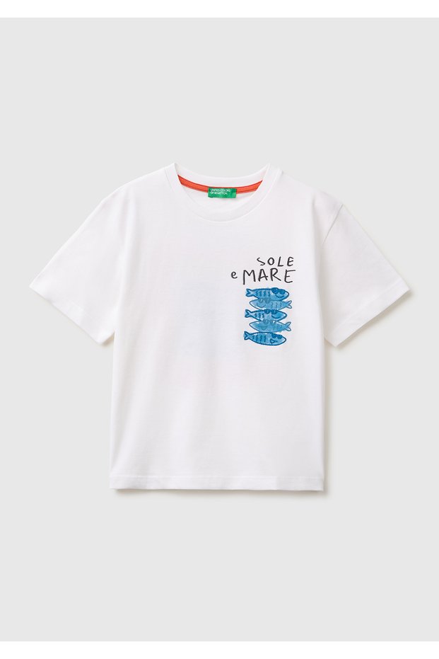 Boy's White T-Shirt with Front and Back Printing Detail