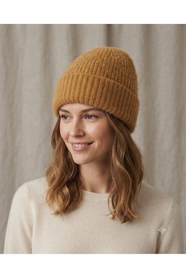 Unisex Pyramid Beanie Fo 2718 Yellow Soft Textured, Plain Patterned and Comfortable Winter Beanie