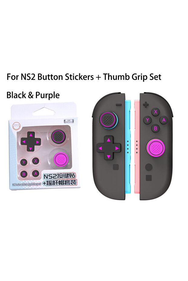 Black Purple Cute Cross D-Pad AKSW-329 Silicone Thumb Grips Set for Switch 2,ABXY Key Buttons Sticke