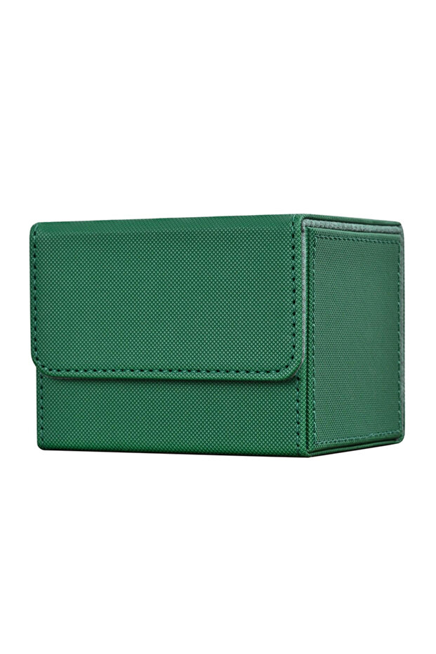 Green Card Deck Box, Card Storage Box Holds 100+ Single Sleeved Cards, PU Leather Card Box for TCG C