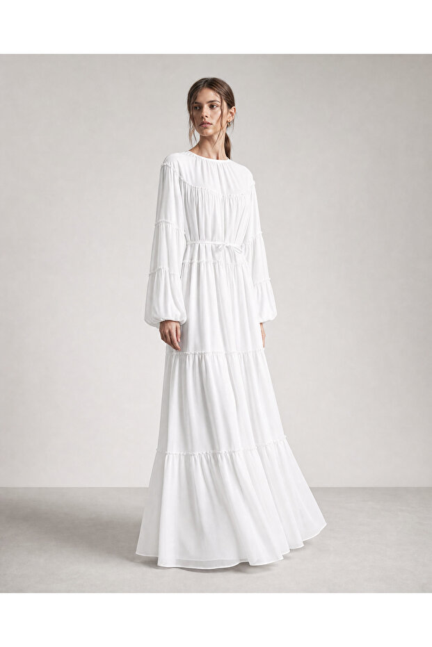 Layered Ruffle Detailed Long Hijab Dress