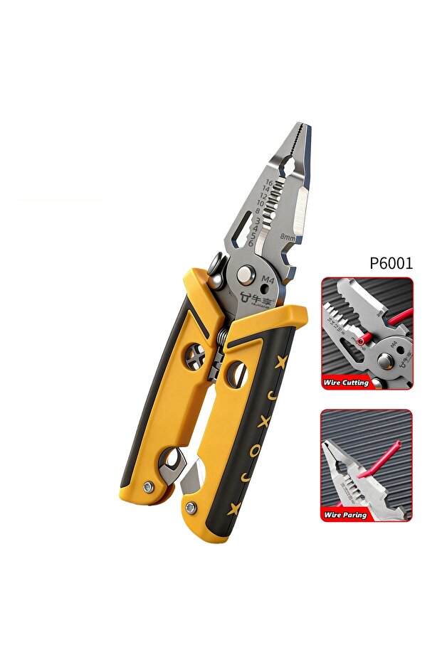 Yellow 18 in 1 Electrician Pliers Multifunctional Wire Stripper Crimper Pliers Crimping Cutting Prof
