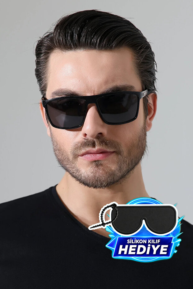 Men's Black Frame Sunglasses with Black Glass Edge Detail
