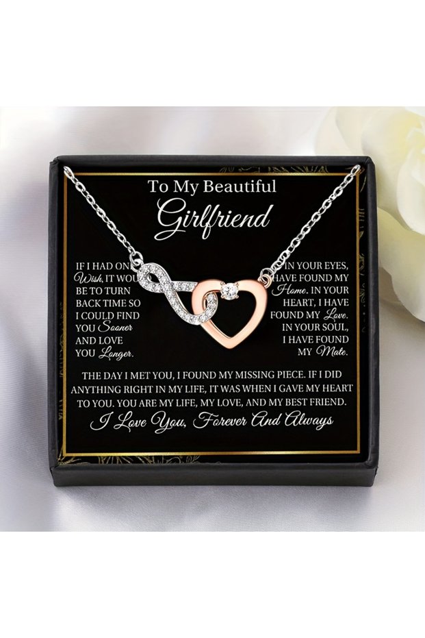 Two-color Elegant Infinity Heart Necklace for Girlfriend ,Includes Card & Gift Box - Ideal for Birth