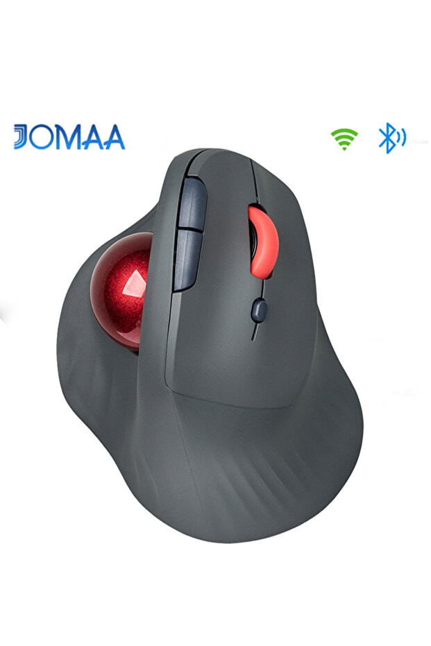 ماوس كرة التتبع اللاسلكي JOMAA أسود اللون، بتقنية بلوتوث + 2.4 جيجا هرتز، ماوس كرة دوارة مريح وصامت، تصميم عمودي