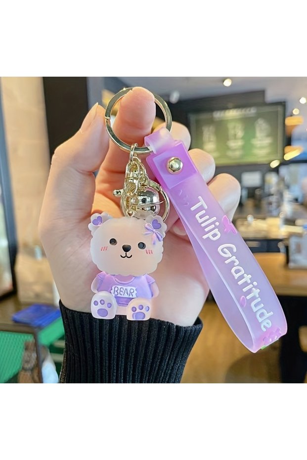 PURPLE Girl's Jelly Bear Keychain,Cute Cartoon Resin Doll Keychain for Girls - Ideal Gift for Backpa