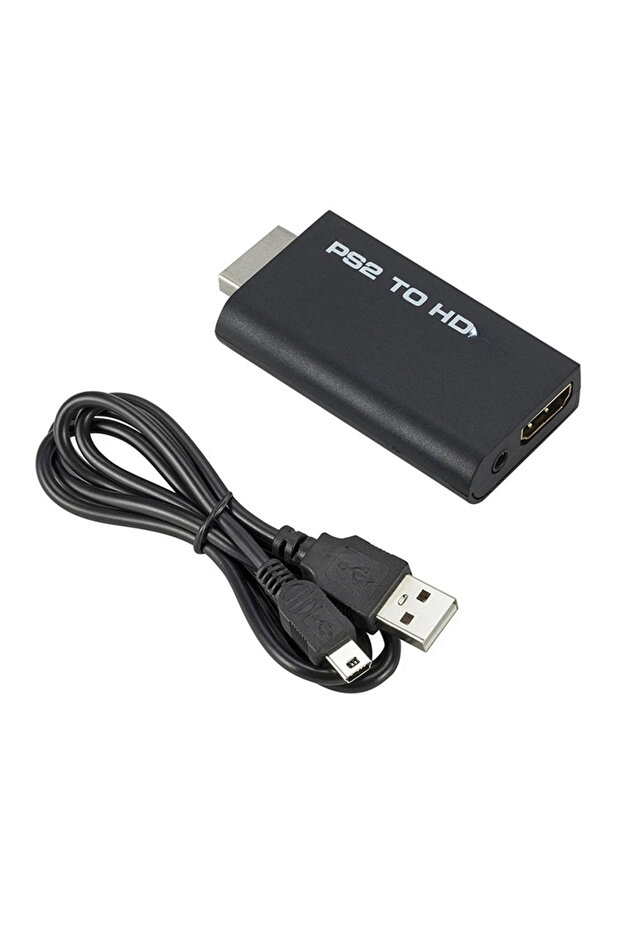 محول صوت وفيديو أسود متوافق مع PS2 إلى HDMI مع كابل 3.5 مم يدعم الكمبيوتر الشخصي