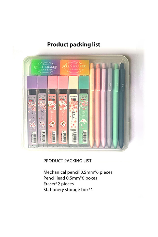 0.5mm 14-piece set Cute Pastel Mechanical Pencil Set, 0.5mm & 0.7mm Dual Sizes for Precise Writing,
