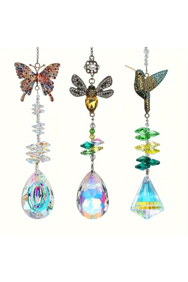 Three-piece set 1/3pcs Colored Rhinestones butterfly Bee Hummingbird Crystal Sun Catchers, Stunning