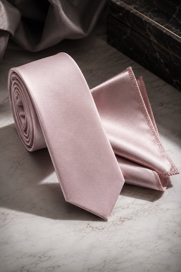 Men's Powder Pink Slim Fit Narrow Cut Handkerchief Tie