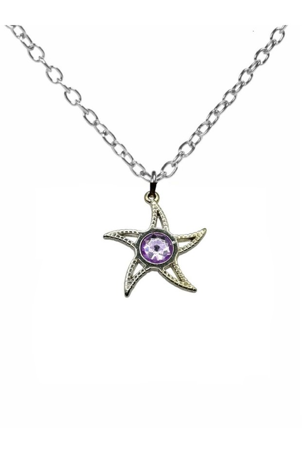 Light Purple Stone Starfish Women's Necklace – Elegant Jewelry with 60 cm Chain Zincam Plated