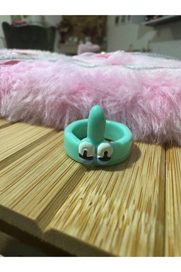 Turquoise Children's Ring with Cute Squidward Figure – Fixed Size Resin Cartoon Jewelry