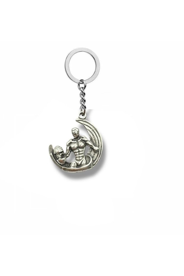 The Key to Strength and Balance – Moon Symbol with Weightlifter Figure Unisex Metal Keychain