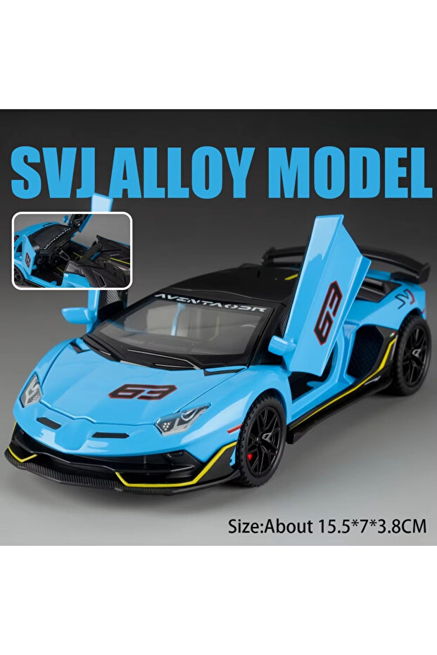 SVJ63 Blue 1:32 Lambor SVJ63 LP770 Miniature Model Alloy Diecast Car Toy Sound Light Pull Back Doors
