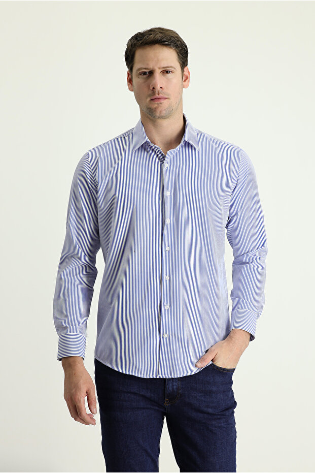 Long Sleeve Slim Fit Slim Fit Striped Cotton Shirt