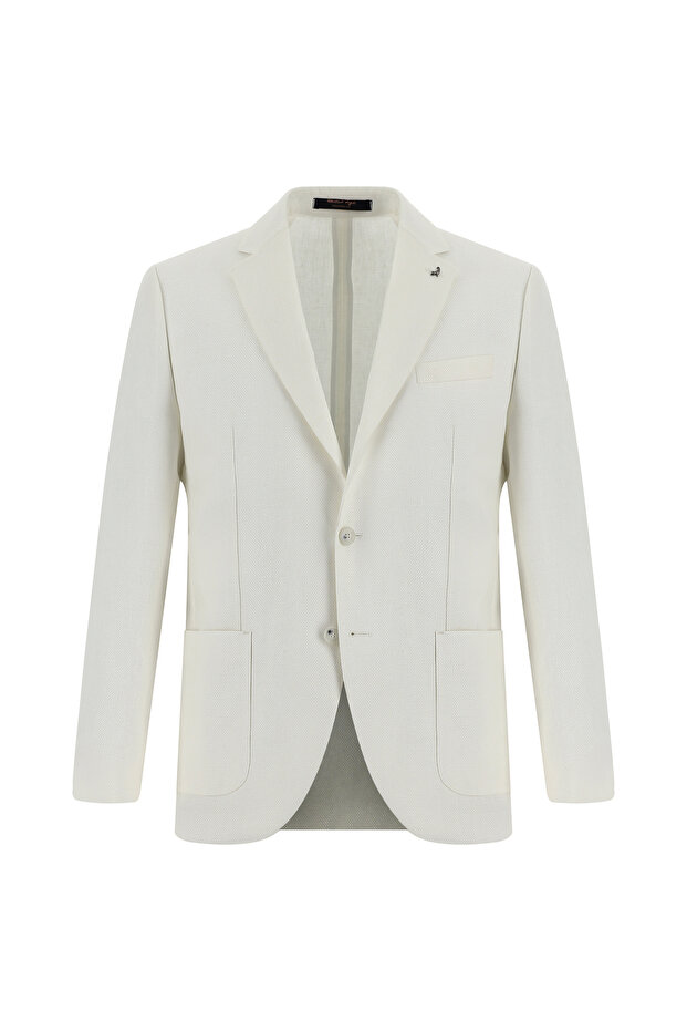 7 Drop Slim Fit Patterned Linen Jacket