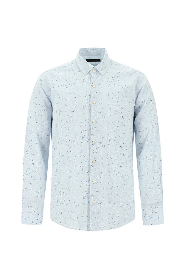 Long Sleeve Slim Fit Sporty Printed Linen Shirt