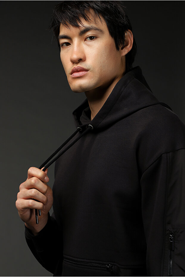 Hooded Oversize Zippered Cotton Sweatshirt
