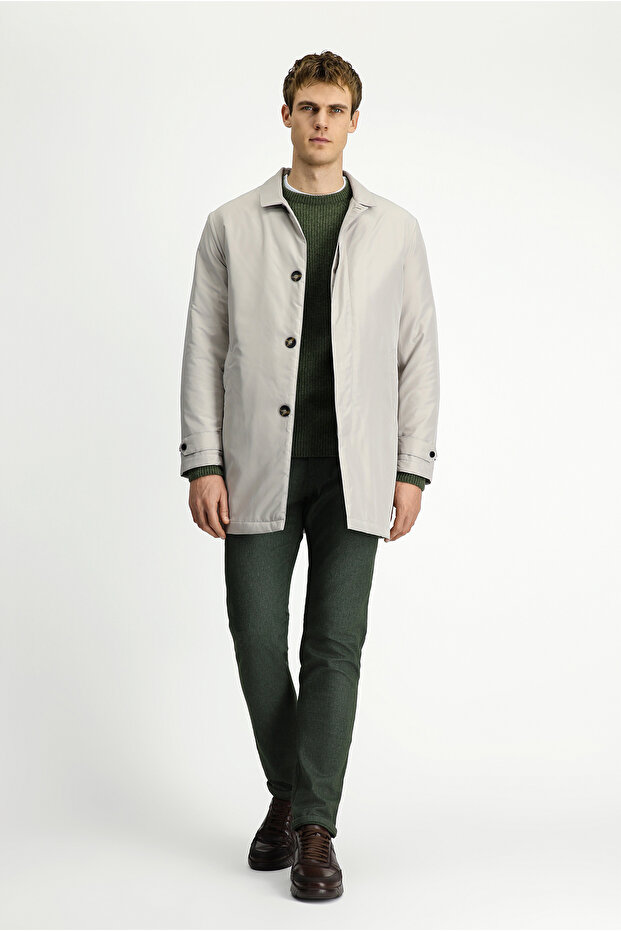 Regular Fit Buttoned Front Quilted Plain Top Coat