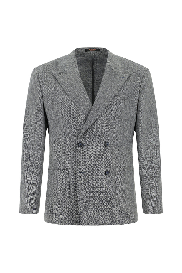 6 Drop Regular Fit Standard Cut Patterned Wool Double-Breasted Jacket